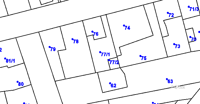 Parcela st. 77/1 v KÚ České Budějovice 2, Katastrální mapa