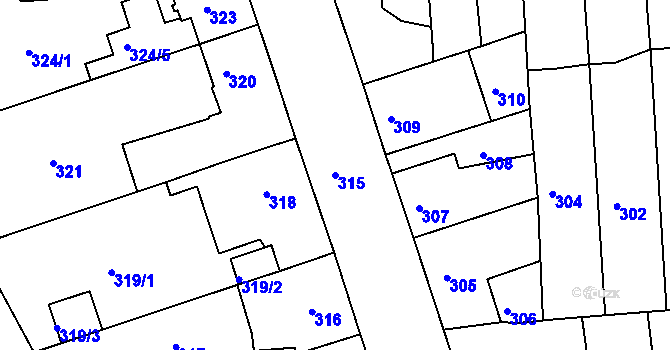 Parcela st. 315 v KÚ České Budějovice 2, Katastrální mapa