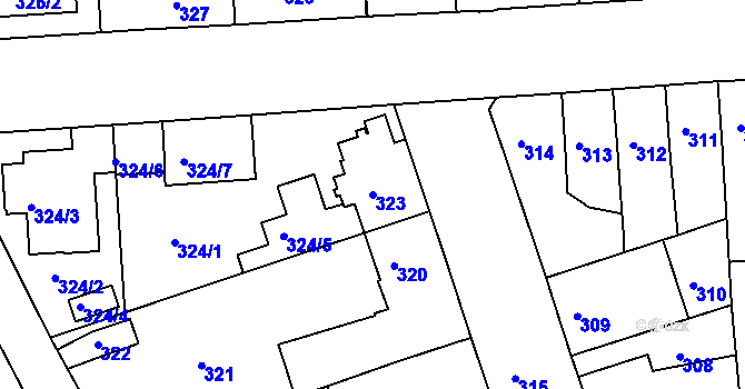 Parcela st. 323 v KÚ České Budějovice 2, Katastrální mapa