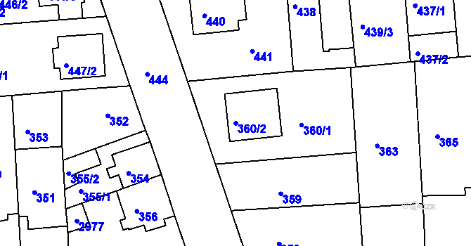 Parcela st. 360/2 v KÚ České Budějovice 2, Katastrální mapa