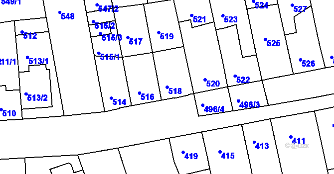 Parcela st. 518 v KÚ České Budějovice 2, Katastrální mapa