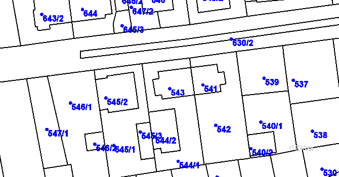 Parcela st. 543 v KÚ České Budějovice 2, Katastrální mapa