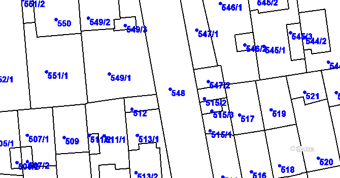 Parcela st. 548 v KÚ České Budějovice 2, Katastrální mapa
