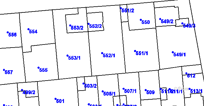 Parcela st. 552/1 v KÚ České Budějovice 2, Katastrální mapa