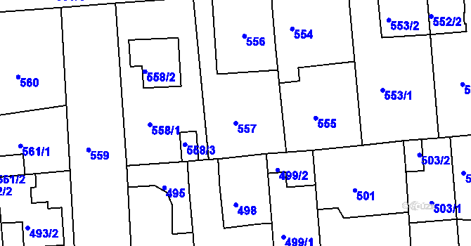 Parcela st. 557 v KÚ České Budějovice 2, Katastrální mapa
