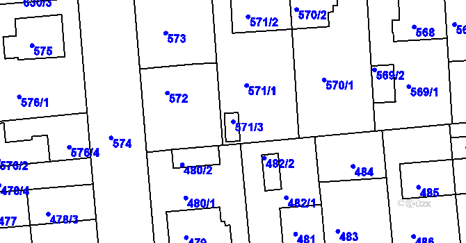 Parcela st. 571/3 v KÚ České Budějovice 2, Katastrální mapa