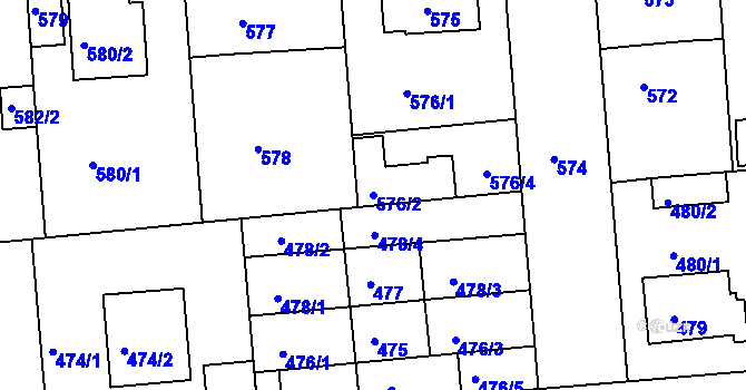 Parcela st. 576/2 v KÚ České Budějovice 2, Katastrální mapa