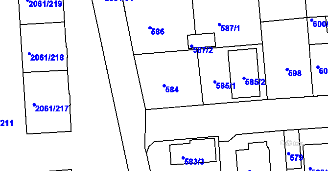 Parcela st. 584 v KÚ České Budějovice 2, Katastrální mapa