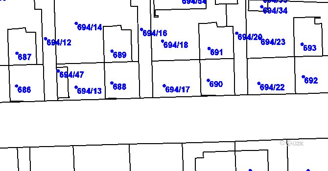 Parcela st. 694/17 v KÚ České Budějovice 2, Katastrální mapa