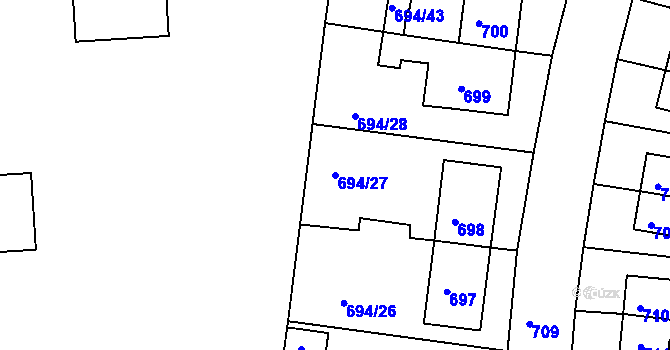 Parcela st. 694/27 v KÚ České Budějovice 2, Katastrální mapa