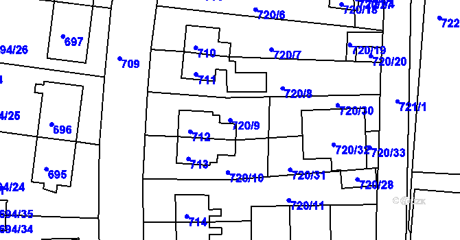 Parcela st. 720/9 v KÚ České Budějovice 2, Katastrální mapa