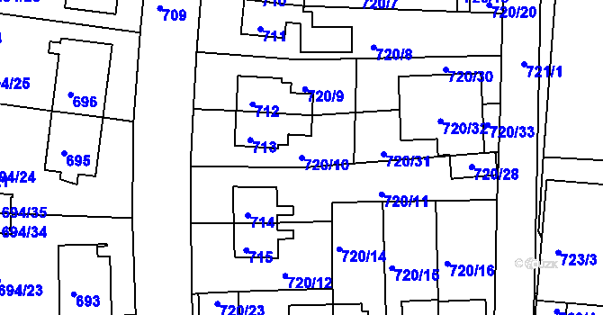 Parcela st. 720/10 v KÚ České Budějovice 2, Katastrální mapa