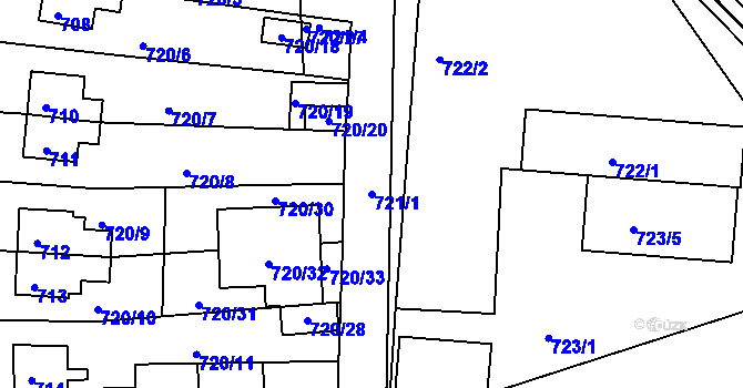 Parcela st. 721/1 v KÚ České Budějovice 2, Katastrální mapa
