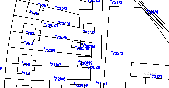 Parcela st. 721/4 v KÚ České Budějovice 2, Katastrální mapa