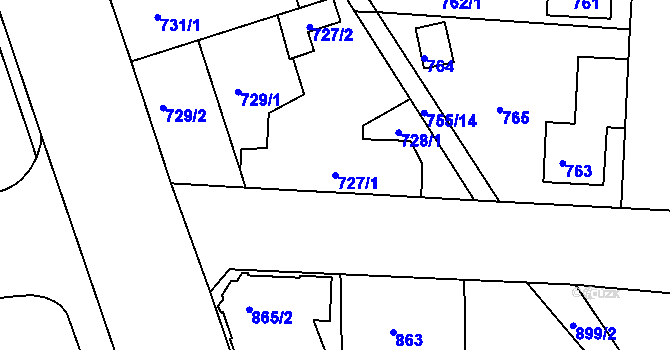 Parcela st. 727/1 v KÚ České Budějovice 2, Katastrální mapa
