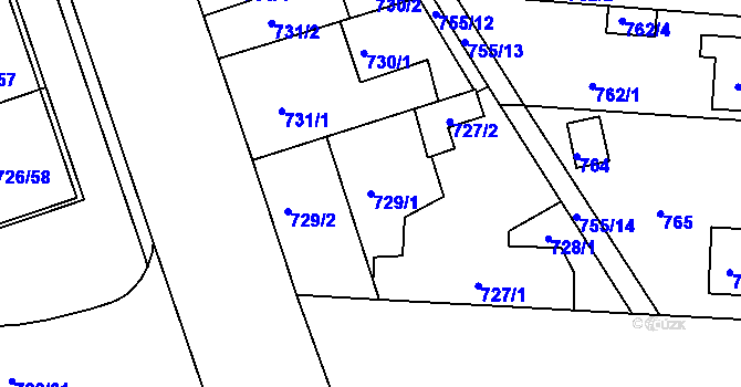 Parcela st. 729/1 v KÚ České Budějovice 2, Katastrální mapa