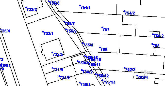Parcela st. 755/8 v KÚ České Budějovice 2, Katastrální mapa