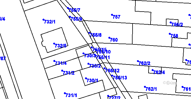 Parcela st. 755/10 v KÚ České Budějovice 2, Katastrální mapa