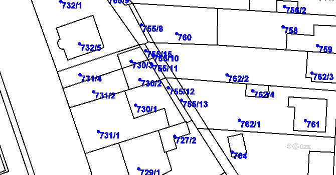 Parcela st. 755/12 v KÚ České Budějovice 2, Katastrální mapa