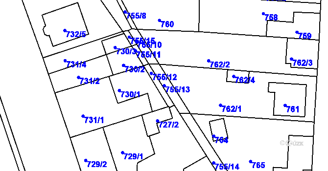 Parcela st. 755/13 v KÚ České Budějovice 2, Katastrální mapa