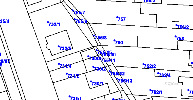Parcela st. 755/15 v KÚ České Budějovice 2, Katastrální mapa