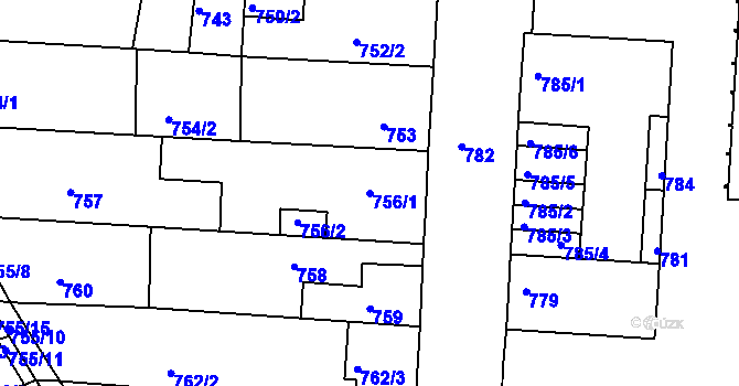 Parcela st. 756/1 v KÚ České Budějovice 2, Katastrální mapa