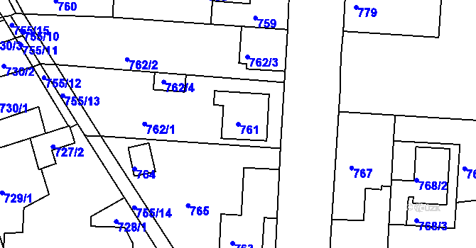 Parcela st. 761 v KÚ České Budějovice 2, Katastrální mapa
