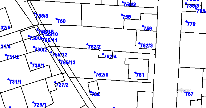 Parcela st. 762/4 v KÚ České Budějovice 2, Katastrální mapa