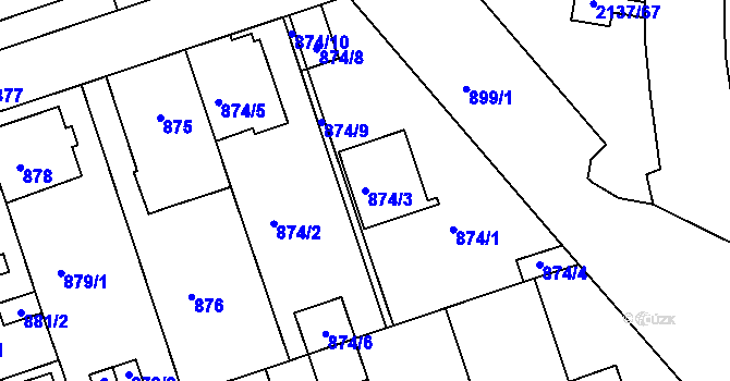Parcela st. 874/3 v KÚ České Budějovice 2, Katastrální mapa