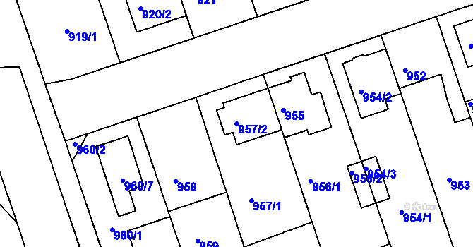 Parcela st. 957/2 v KÚ České Budějovice 2, Katastrální mapa