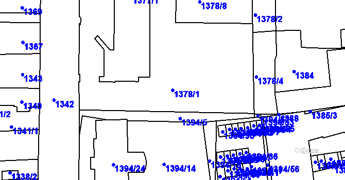 Parcela st. 1378/1 v KÚ České Budějovice 2, Katastrální mapa