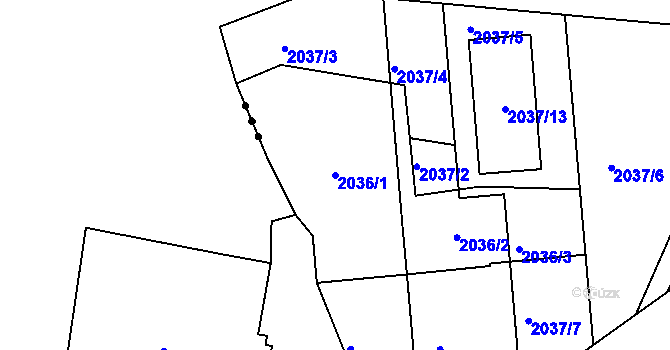 Parcela st. 2036/1 v KÚ České Budějovice 2, Katastrální mapa