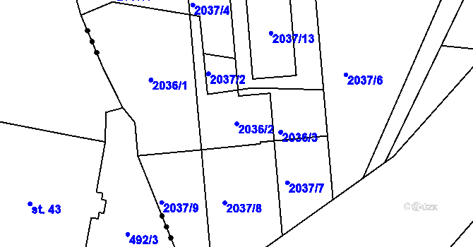 Parcela st. 2036/2 v KÚ České Budějovice 2, Katastrální mapa