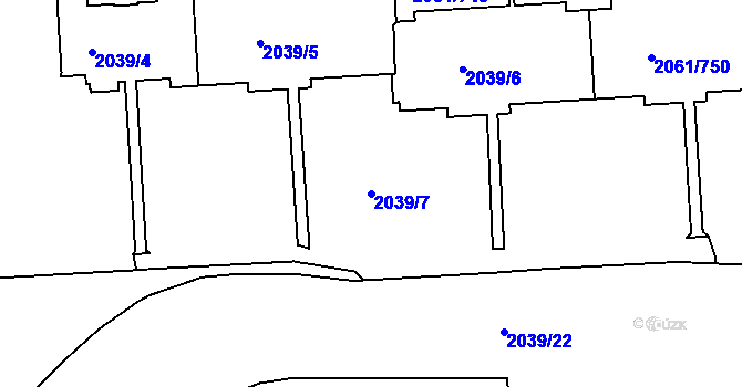 Parcela st. 2039/7 v KÚ České Budějovice 2, Katastrální mapa