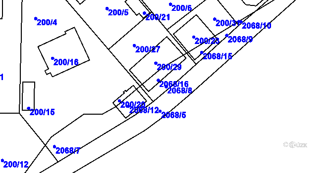 Parcela st. 2068/8 v KÚ České Budějovice 2, Katastrální mapa