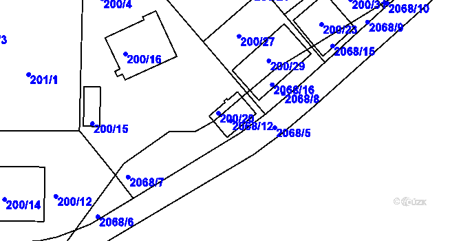 Parcela st. 2068/12 v KÚ České Budějovice 2, Katastrální mapa