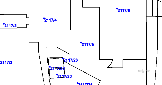 Parcela st. 2117/5 v KÚ České Budějovice 2, Katastrální mapa
