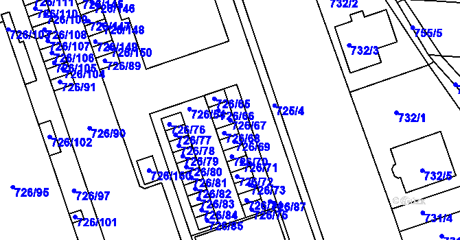 Parcela st. 726/67 v KÚ České Budějovice 2, Katastrální mapa