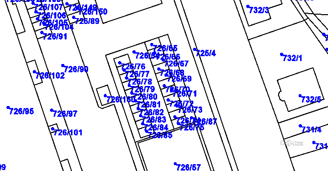 Parcela st. 726/70 v KÚ České Budějovice 2, Katastrální mapa