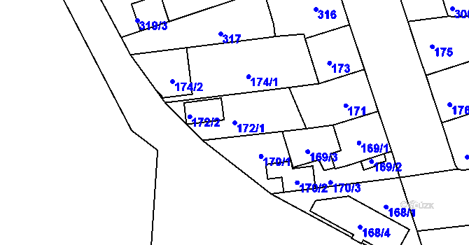 Parcela st. 172/1 v KÚ České Budějovice 2, Katastrální mapa