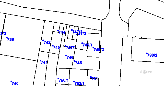Parcela st. 749/1 v KÚ České Budějovice 2, Katastrální mapa