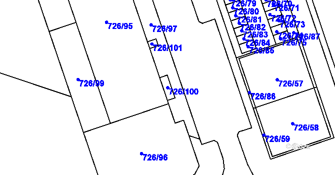 Parcela st. 726/100 v KÚ České Budějovice 2, Katastrální mapa