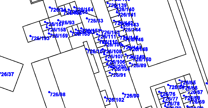 Parcela st. 726/107 v KÚ České Budějovice 2, Katastrální mapa