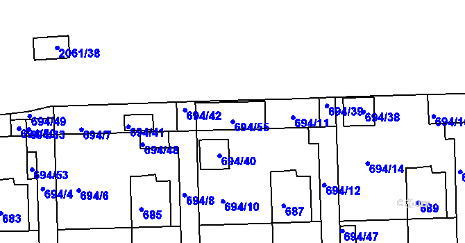 Parcela st. 694/55 v KÚ České Budějovice 2, Katastrální mapa