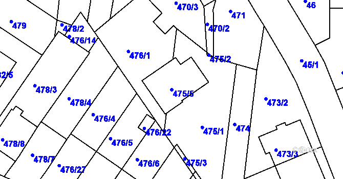 Parcela st. 475/5 v KÚ České Budějovice 3, Katastrální mapa