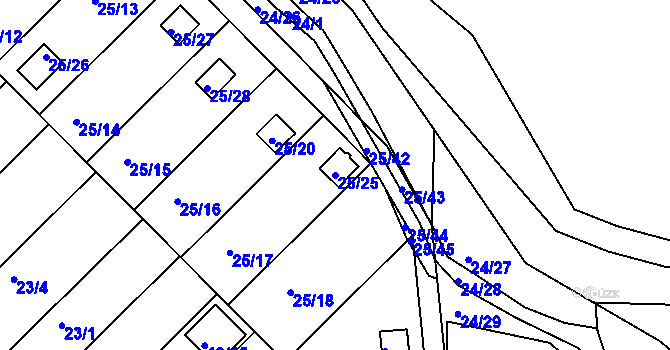 Parcela st. 25/25 v KÚ České Budějovice 3, Katastrální mapa