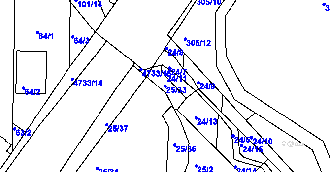 Parcela st. 25/33 v KÚ České Budějovice 3, Katastrální mapa