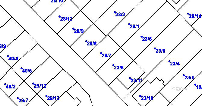Parcela st. 28/7 v KÚ České Budějovice 3, Katastrální mapa