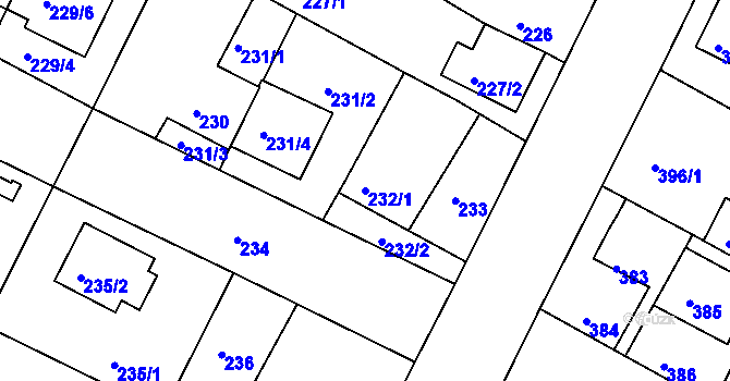 Parcela st. 232/1 v KÚ České Budějovice 3, Katastrální mapa
