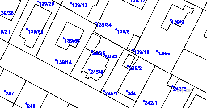 Parcela st. 245/3 v KÚ České Budějovice 3, Katastrální mapa